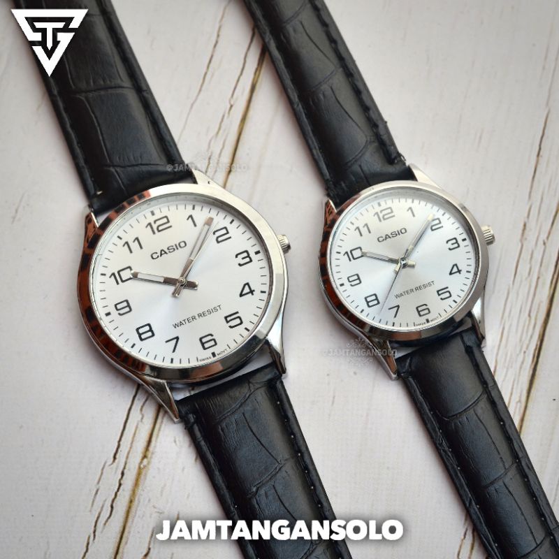 JAM TANGAN COUPLE CASI0 MTP V001 PRIA WANITA ANALOG STRAP KALEP KULIT MENIT DETIK JARUM CASIO