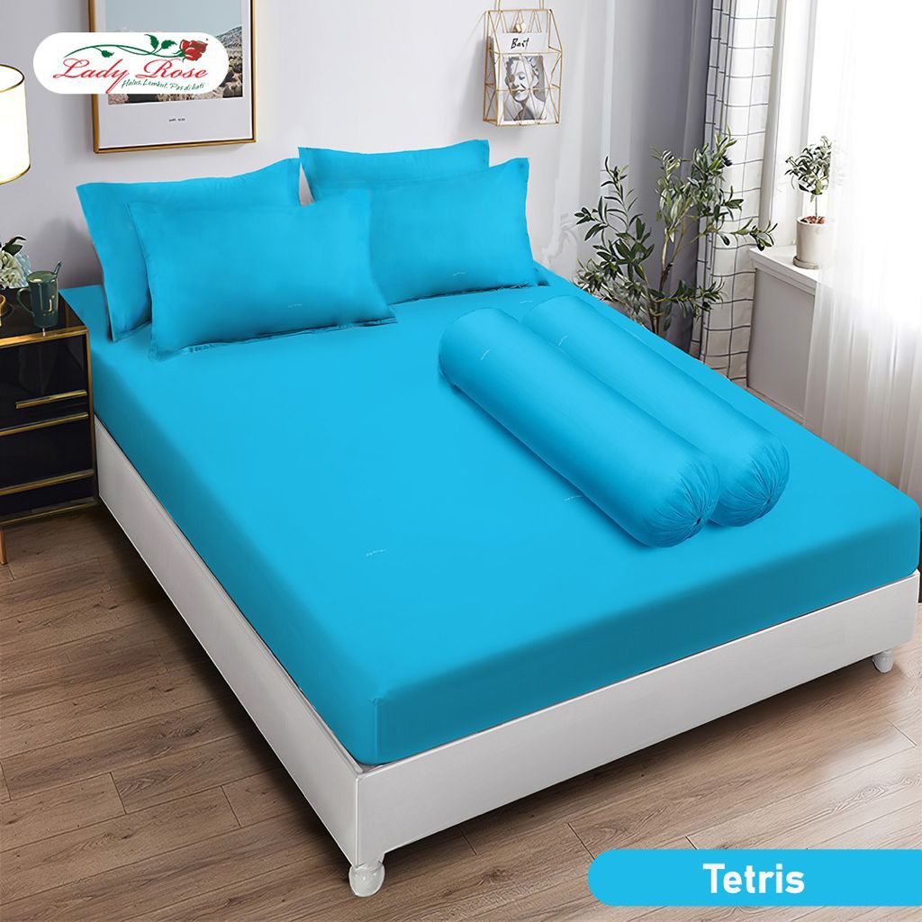 3in1 Sprei Lady Rose 3D Single Queen King 180x200 160x200 120x200 100x200 Motif Tetris Blue Biru Pol