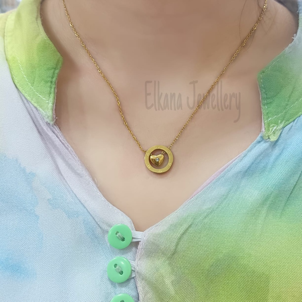 KALUNG TITANIUM LOVE TENGAH BULAT Perhiasan super berkelas korea anti karat dan anti luntur