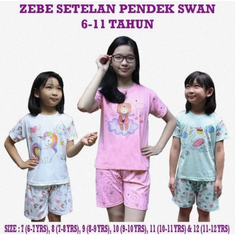 Zebe Setelan Anak Baju Lengan Pendek Celana Pendek Swan Edition