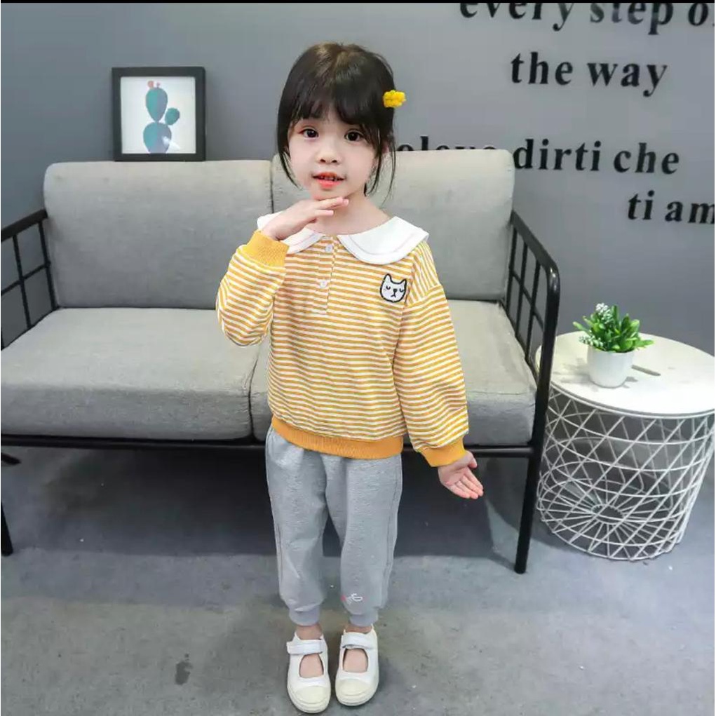 BAJU ANAK PEREMPUAN/SETELAN SWEATER SALUR KEKINIAN 1-5 TAHUN