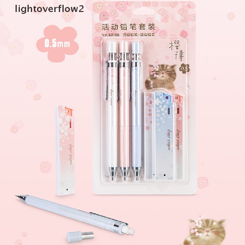 (lightoverflow2) 6pcs / set Pensil Mekanik 0.5mm Motif Bunga Sakura Dengan Isi Ulang