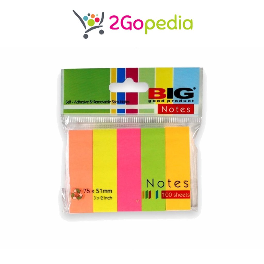 

Sticky Note Penanda Buku / Pembatas Buku Kertas 76x51 5 Warna Big Grosir Murah Atk