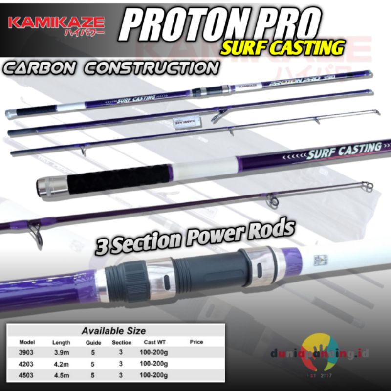 Joran pancing surf sambung 3 kamikaze proton pro 390 420 450 carbon construction