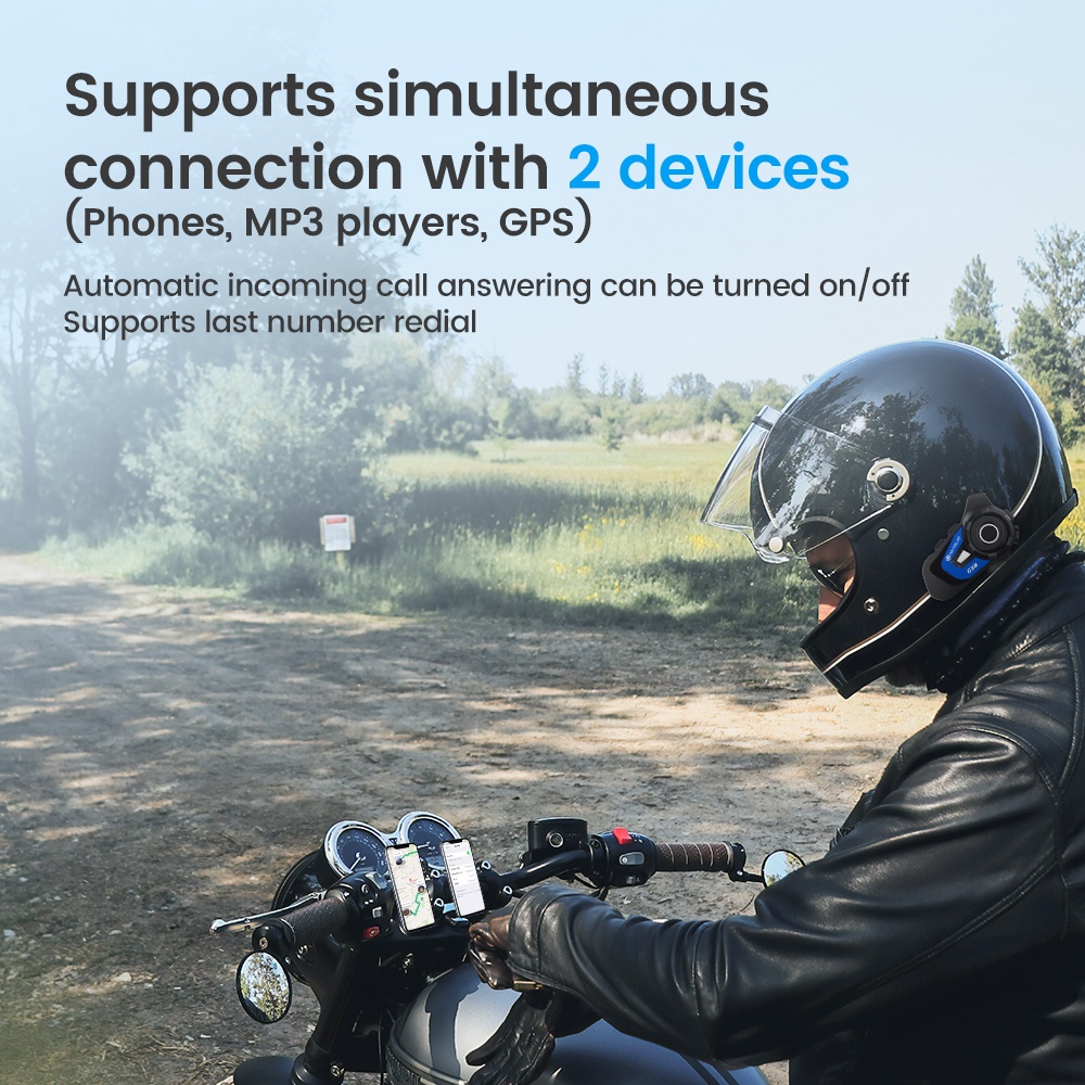 GEARELEC GX8 Helm Sepeda Motor Bluetooth Intercom Headset 8-Rider 1500m Range BT 5.1 Sistem Komunikasi Nirkabel Interphone dengan Radio FM EQ Music Sharing