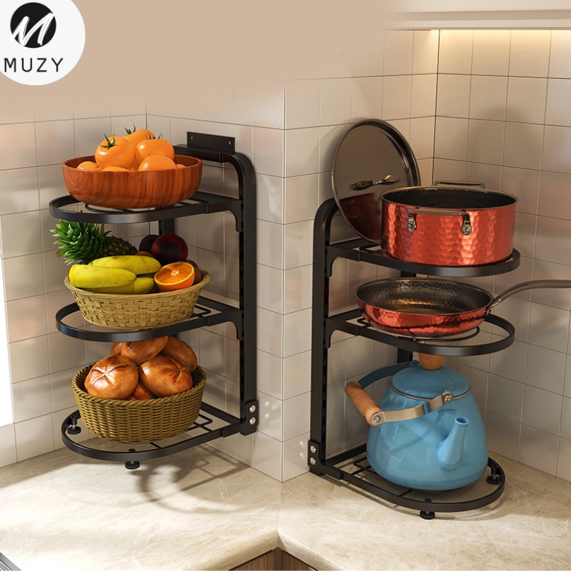 Muzy Rak Peralatan Dapur Serbaguna Rak Penyimpanan Rack Tingkat Tempel Gantung Rak Panci Susun Dindi