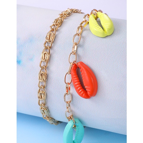 LRC Gelang Kaki Fashion Color Color Shell Chain 2-piece V35842