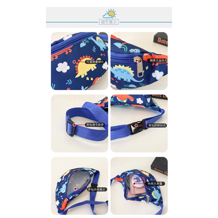 [Brandedbaby] WAIST BAG MOTIF DINO / SLING BAG DINO ANEKA WARNA TAS PINGGANG FASHION ANAK UNISEX