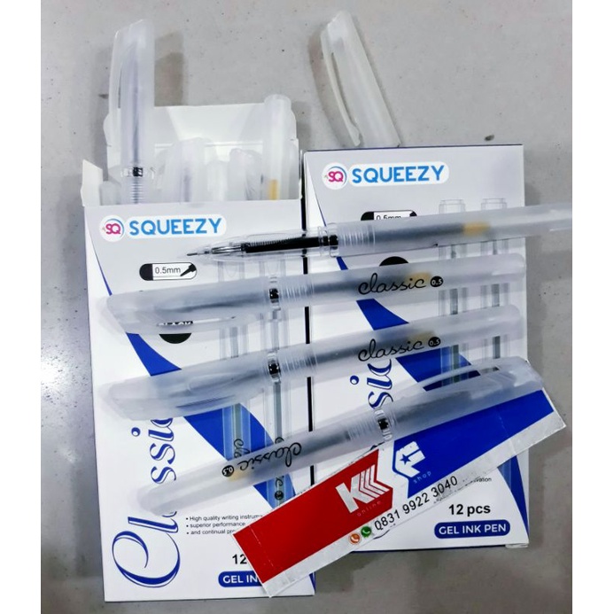 

PENA GEL PULPEN GEL TINTA TRANSPARANT SQUEEZY CLASSIC 0.5mm ISI 12PCS