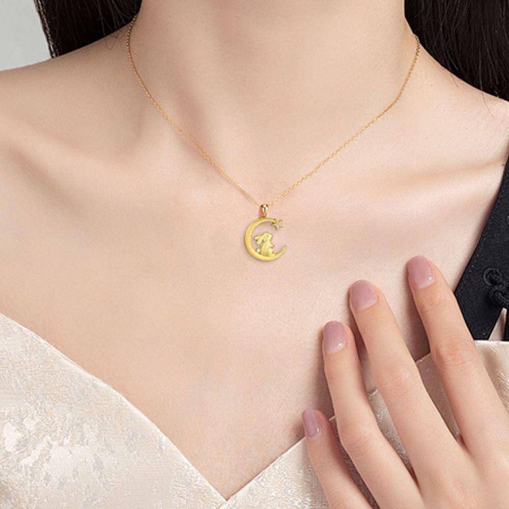 Needway Wanita Kalung Musim Gugur Hadiah Meriah Hadiah Ulang Tahun Niche Gaya Bulan Bintang Dipanjangkan Rantai Klavikula Rantai Kalung Fashion Perhiasan