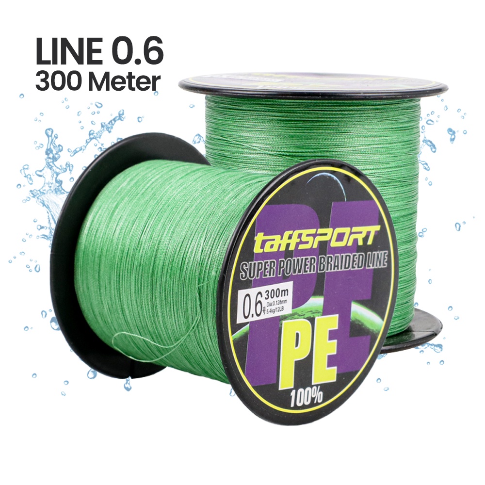 TaffSPORT Senar Tali Benang Pancing PE Braided X4 300 Meter kuat kenur pancing hijau anti keriting