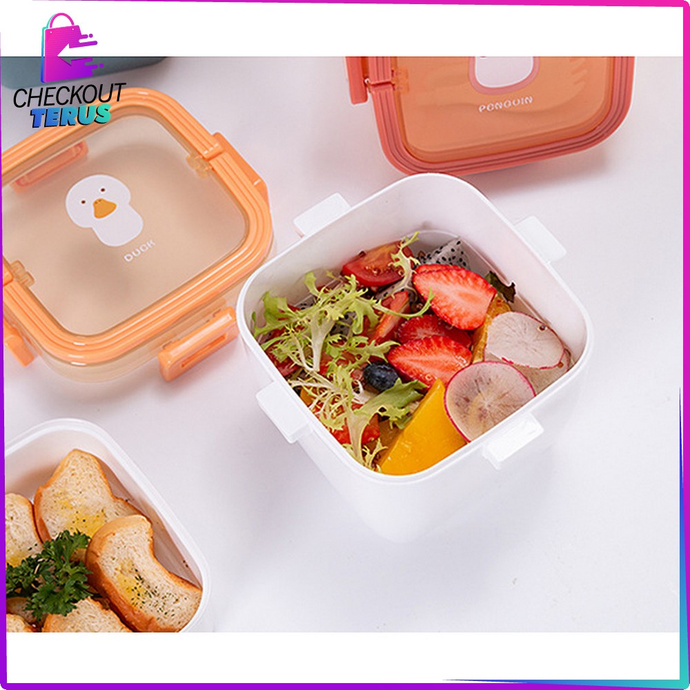 CT C691 Kotak Bekal Portable Tempat Makan Dengan Pegangan BPA FREE Motif Karakter Anti Tumpah Dengan Sendok Plastic Lunch Box Set