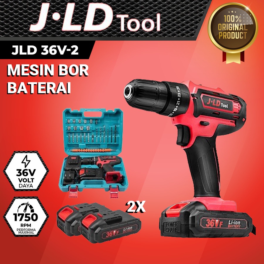 Cordless Hammer Impact Drill JLD TOOL 36V-2 SET Mesin Bor Tembok Beton Baterai Koper J.LD Screwdrive