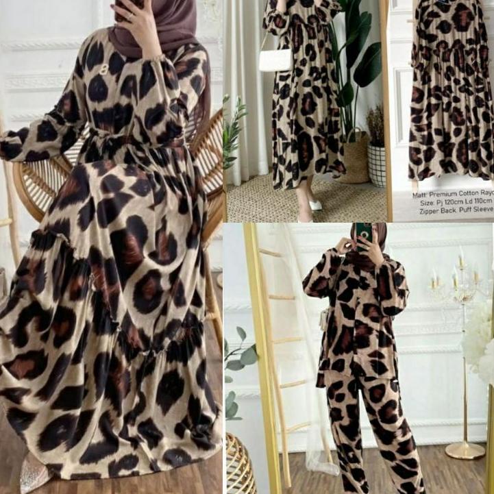 Paling Diminati.. GAMIS LEOPARD DRESS JAGUARD MACAN MOA COKLAT GAMIS MAXY RAYON PREMIUM BUSUI SUSUN 