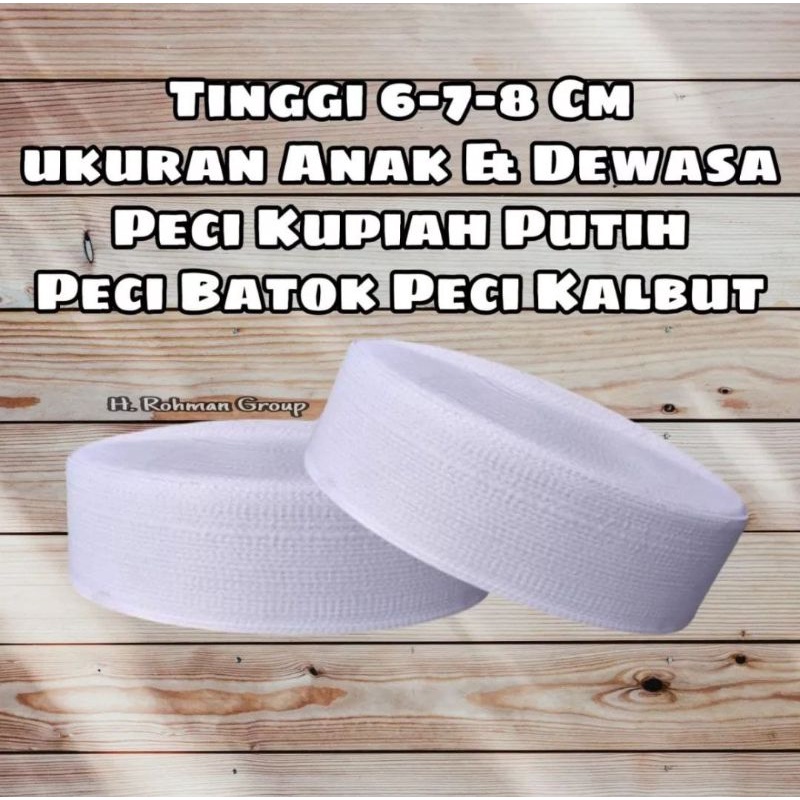Peci putih peci haji tinggi 6,7,8 cm peci habib bahar peci batok