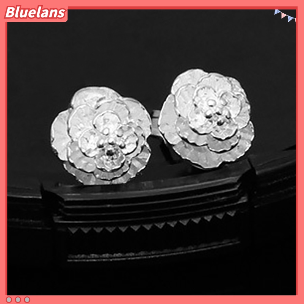 Bluelans 1 Pasang Anting Stud Silver Plated Bentuk Bunga Romantis Untuk Wanita