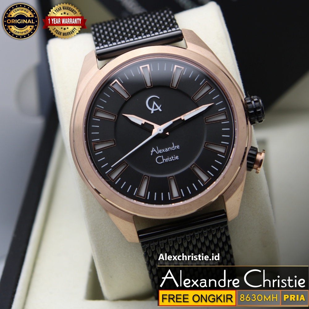 Jam Tangan Alexander Christie Pria AC 8630MH Black Rosegold Original