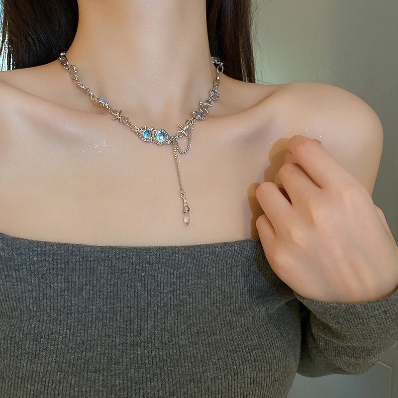 Y2k Kalung Choker Silver Dengan Liontin Rumbai Untuk Wanita