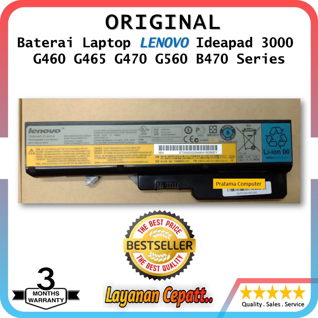 ORIGINAL Baterai Laptop LENOVO Ideapad 3000 G460 G465 G470 G475 G560 B470 Series L08S6Y21 L09C6Y02