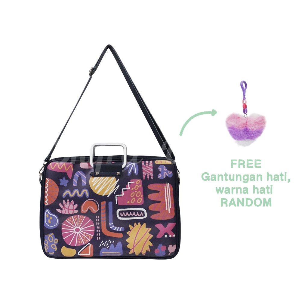 Shifra Tas Laptop Selempang Gagang Metal Tali Panjang Dino Panda Unicorn Cat Set Pouch