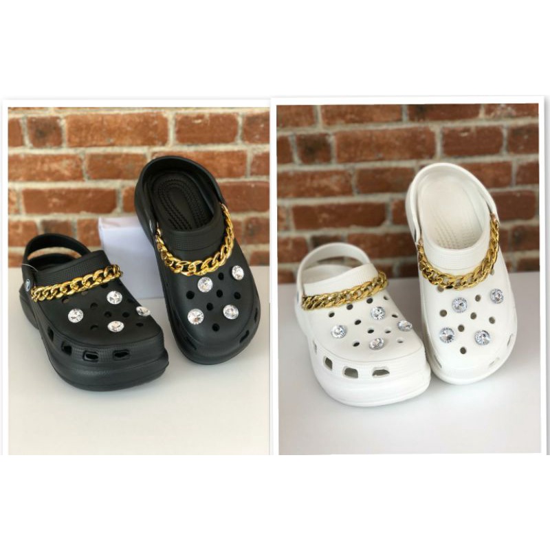 SEPATU FASHION CROCS BAE RANTAI GOLD 5cm FREE JIBBITZ DIAMOND