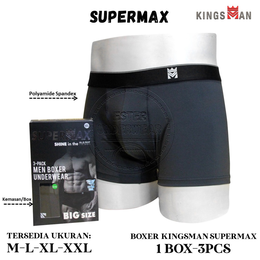 Celana Boxer Kingsman Supermax Extracool  ISI -3 Pcs
