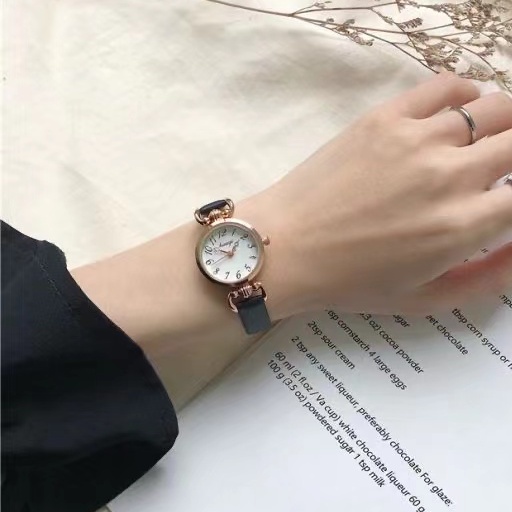 [COD] Jam Tangan Wanita Elegan Strap Pu Dial Bulat Angka Korean Fashion Import