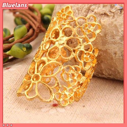 Cincin Model Terbuka Adjustable Desain Bunga Hollow Bahan Alloy Untuk Wanita