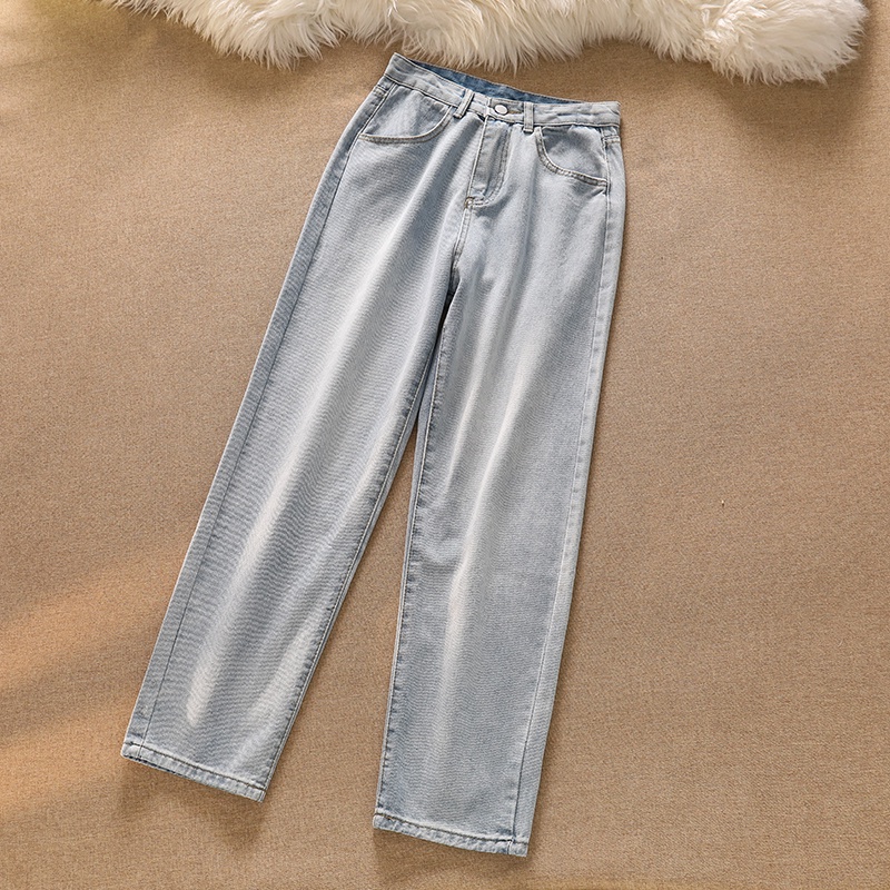 New Korean retro high-waist loose jeans straight-legged wide-legged celana panjang wanita(realpict)