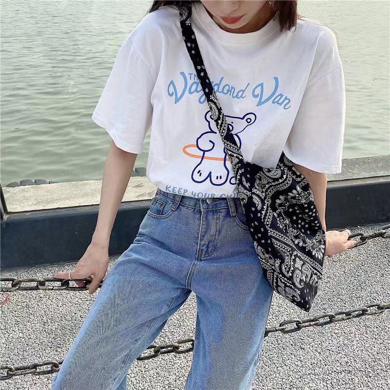 ✲Korea ins niche Kong Xiaozhen dengan bunga mete yang sama satu bahu messenger tas kanvas tas kanvas retro fashion kasual