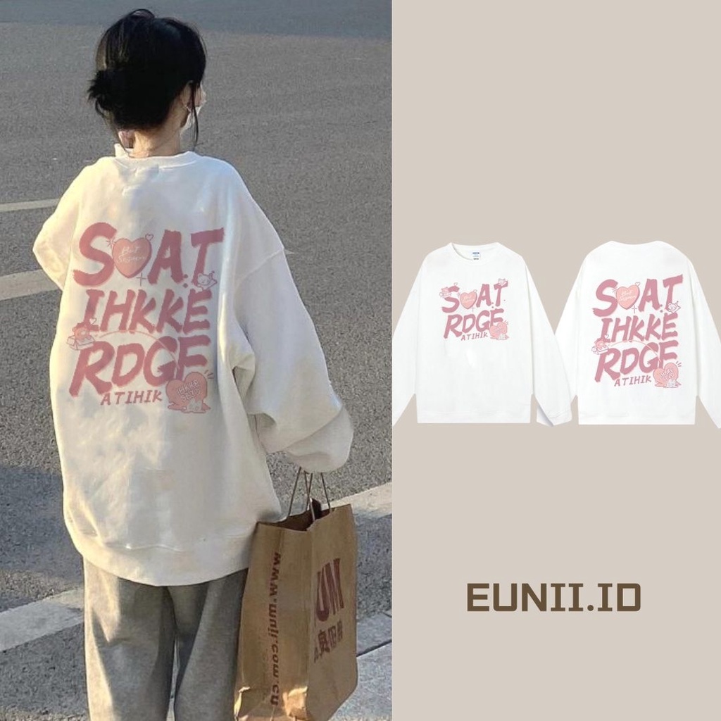 Sweater Lengan Panjang Pink English Letters Korean Style/Hoodie Oversize/Baju Wanita/Switer Wanita