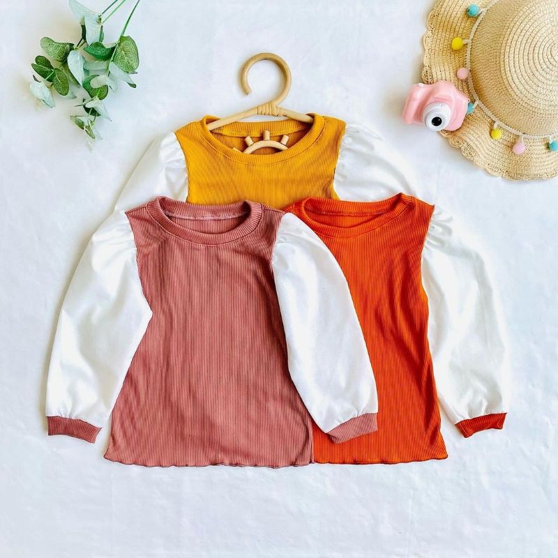 Atasan Anak Blouse Candy Alesha Longsleeve 2-5 tahun / Atasan Blouse Ballon Lengan Panjang Rib Knit Anak Perempuan 2-5 Tahun