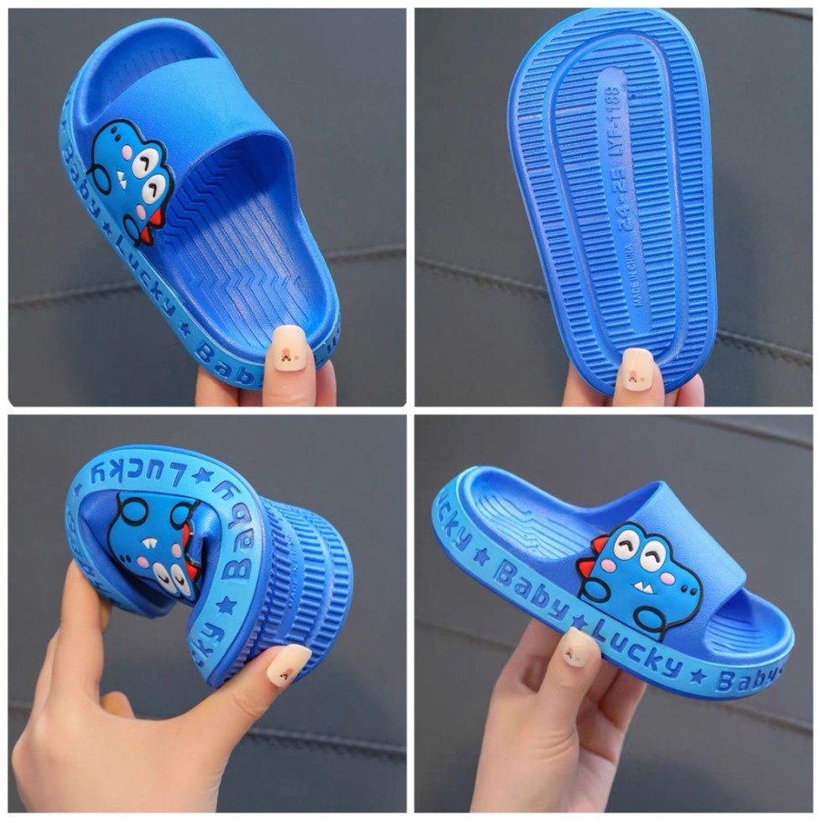 SANDAL RUMAH SLOP DINO DINOSAURUS BIRU SANDAL KAMAR KARET ANAK LAKI LAKI KARAKTER