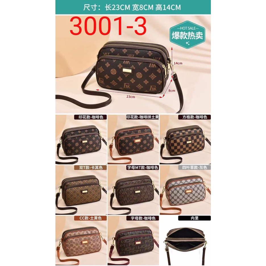 tas slempang wanita 3001-3 uk 23x8x14 cm ,import