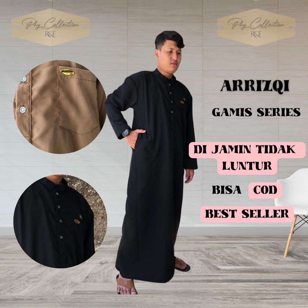 AR-RIZQI Gamis Jubah Muslim Pria Dewasa Jubah Mewah Berkualitas Gamis Kancing Polos Laki Laki Dewasa Dan Remaja Jumbo Ukuran S M L XL XXL XXXL