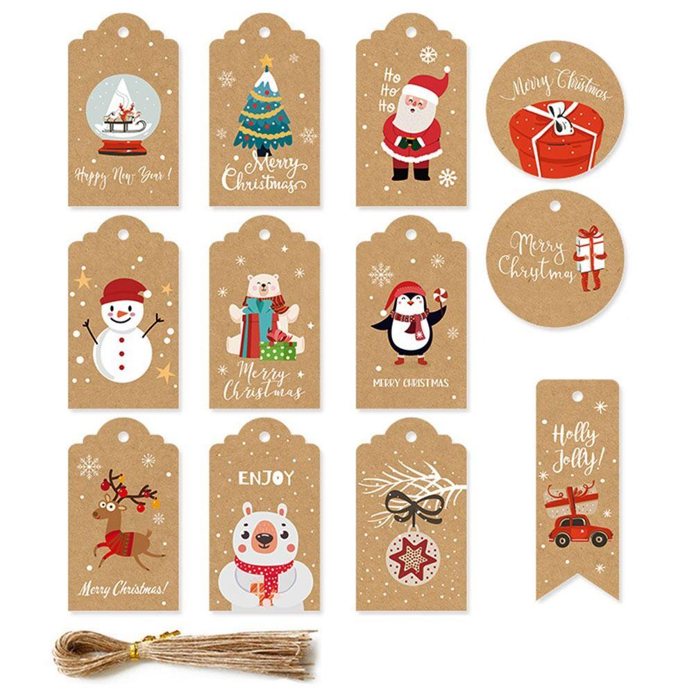 R-FLOWER Kartu Pesta Kraft Tag Natal Santa Claus Kraft Paper Xmas Dekorasi Xmas Label