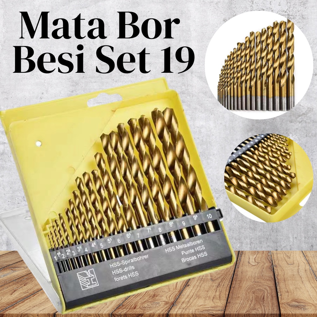 Mata bor besi set 13 PCS 19 PCS HSS Drill Bit Set 1mm-10mm Quality