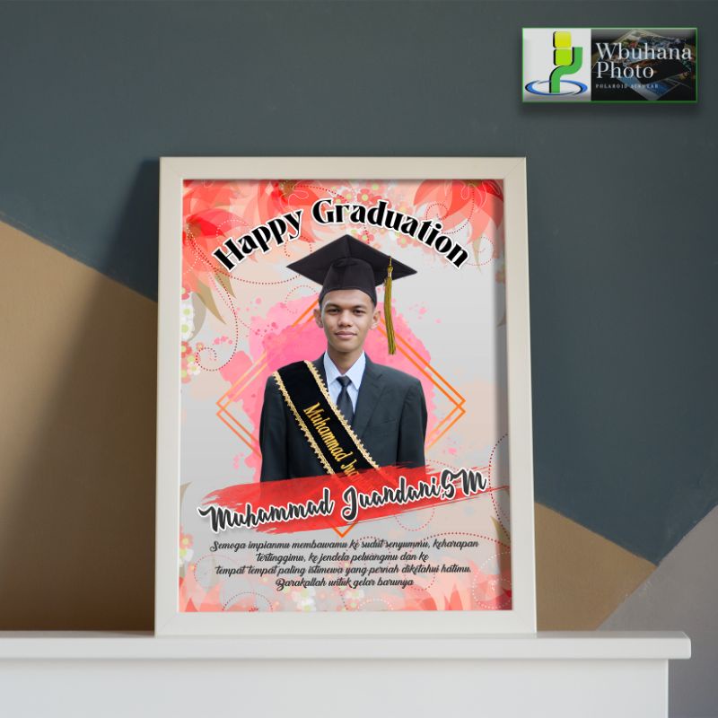 Cetak Photo + Bingkai Happy Graduation, Happy Birthday ( ukuran A4 ) frame photo desain
