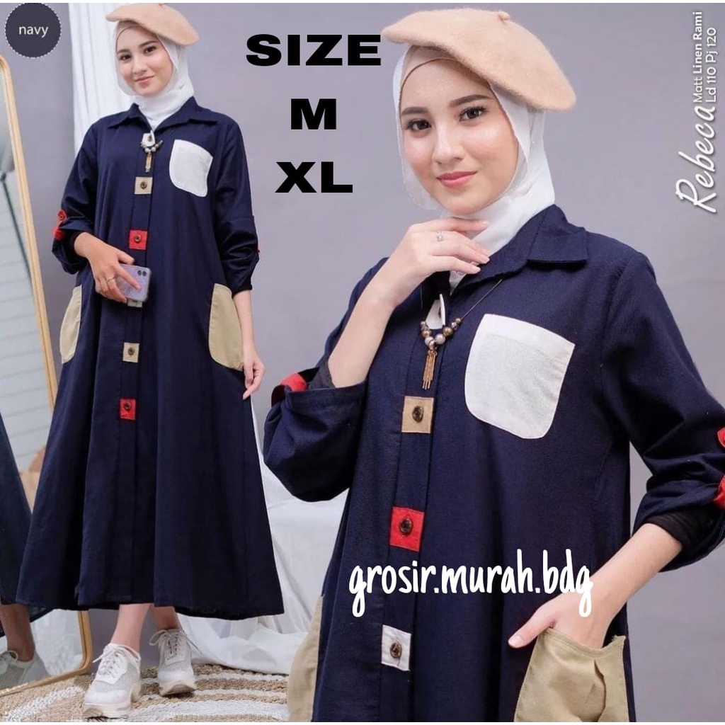 Rebeca Midi Dress Linen LD 110 Fit M - XL / Baju kondangan Wanita Kekinian Busui  / Long Dres Full Kacing Aktif Terbaru 2022 / Pakaian Muslim Remaja Masakini / Fashion Vintage Cewek / Outfit Cantik Perempuan