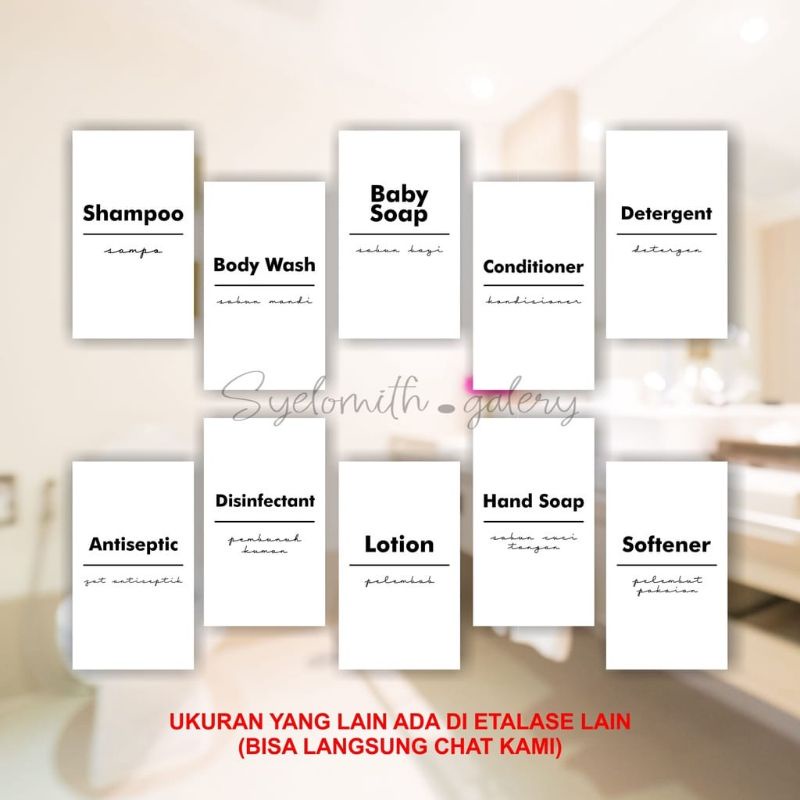 Sticker Cutting Label BATHROOM / KAMAR MANDI murah (Sabun, Shampoo, Body Wash, dll) Stiker Label Botol Sabun Cair Best Seller Label Waterproof - Stiker Laundry - Stiker Botol Waterproof HOME LIVING LABEL WARNA WATERPROOF - organizer kitchen /toiletries