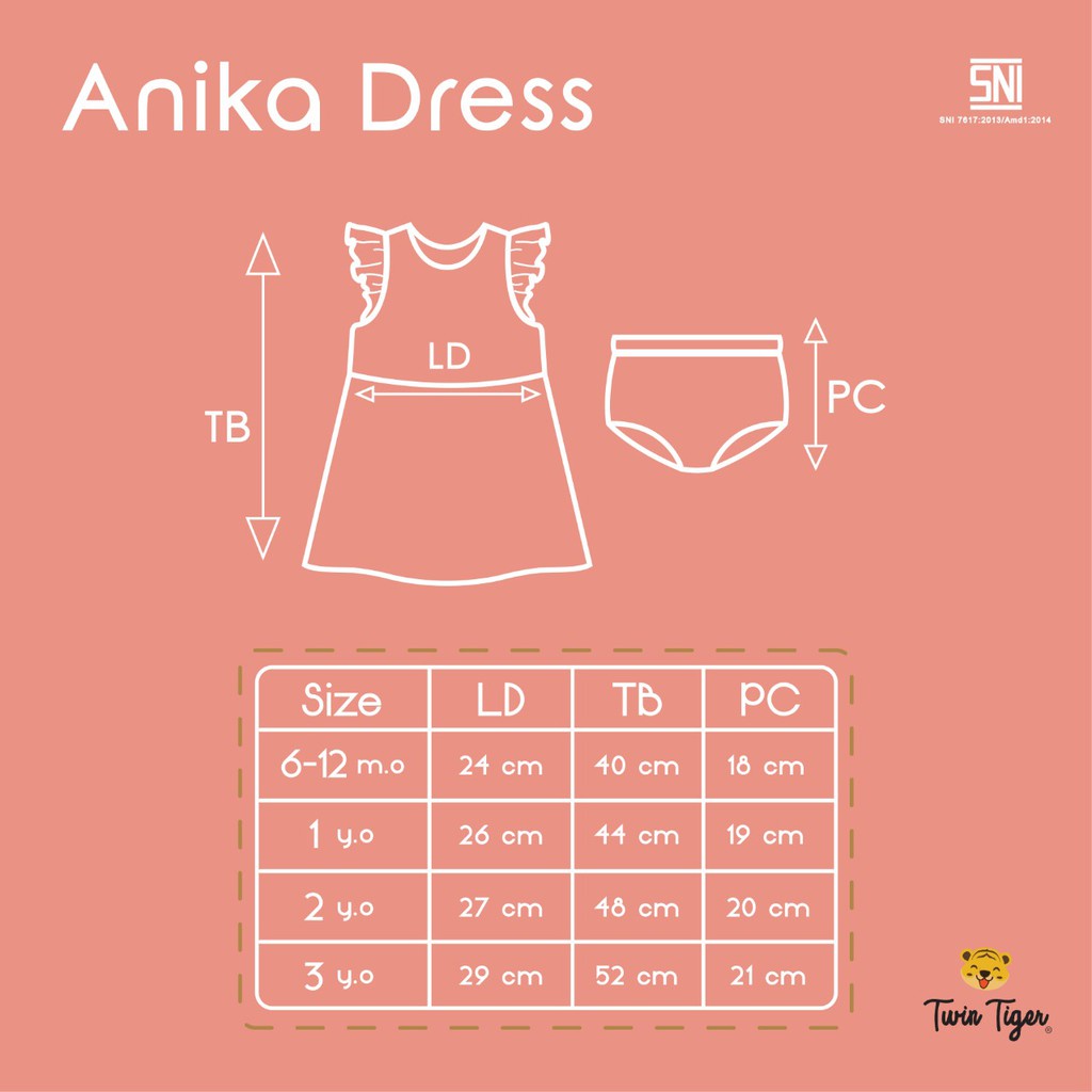 Twin Tiger Baby Anika Dress Baju Anak Perempuan 0 - 3 Tahun