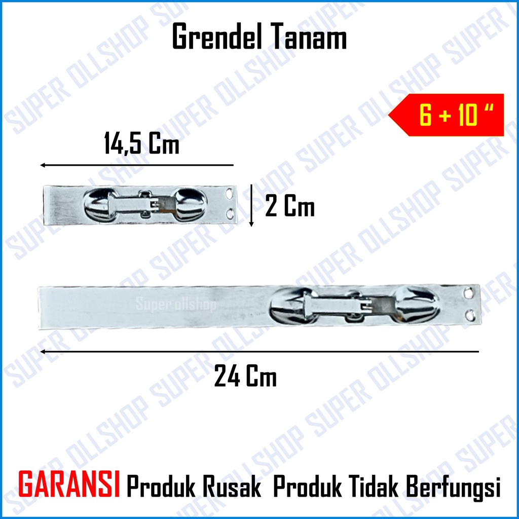 Grendel Pintu Tanam Besi 6&quot; + 10&quot; / Slot Pintu Tanam 2 Pintu Kupu Tarung 6 + 10 1 Set Murah