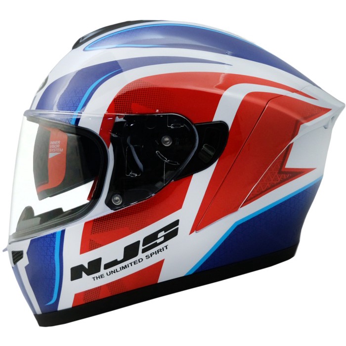 NJS ZX-1 Tricolor Putih - Merah Biru Gloss - Helm Fullface