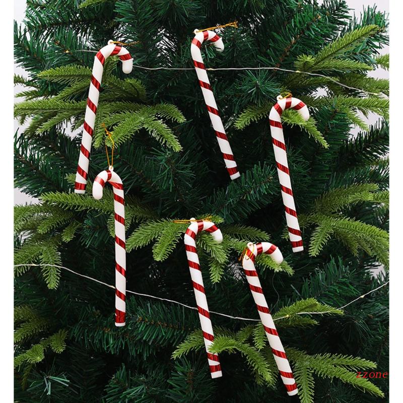 6pcs / Set Ornamen Permen Tongkat Natal Untuk Dekorasi Pohon Natal