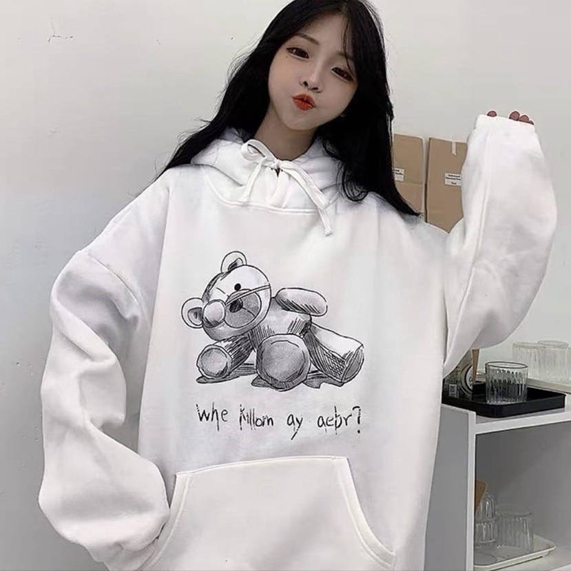 Hoodie Big Size Killorn Bear - Baju Wanita - Bahan Fleece - Oversize