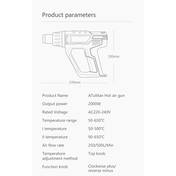 AtuMan Hot Air Heat Gun Electric Udara Panas 2000W - HG-1 - Violet