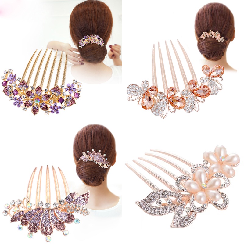 Sisir Rambut Bentuk Bunga Aksen Mutiara Dan Berlian Imitasi Bahan Alloy Untuk Wanita