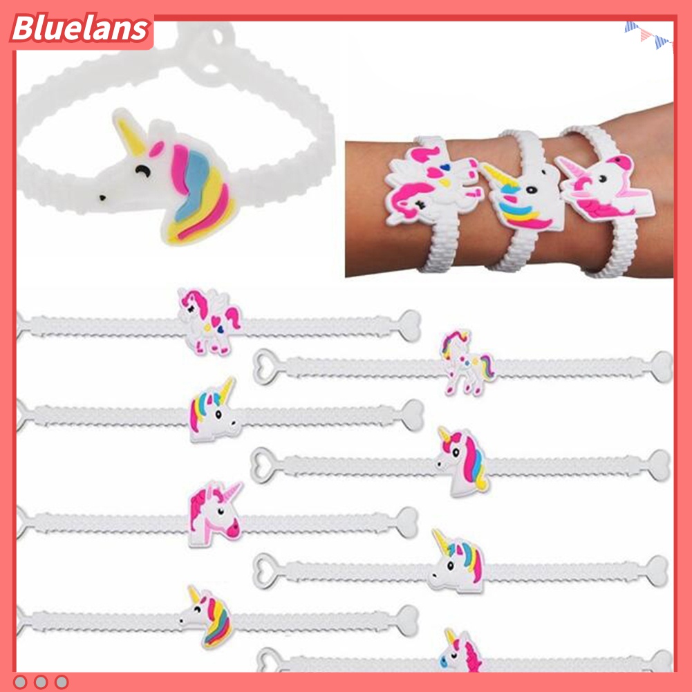 5 Pcs Gelang Motif Kartun Unicorn Bahan PVC Dapat Disesuaikan Untuk Hadiah Anak