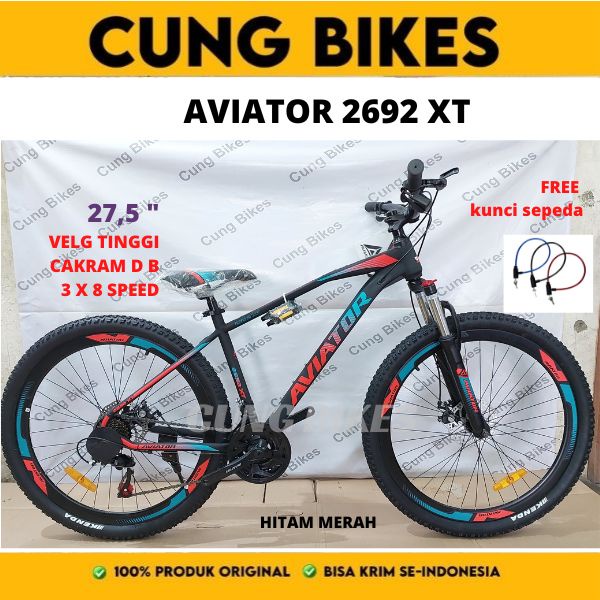 SEPEDA GUNUNG MTB 27,5 &quot; AVIATOR TYPE 2692 XT-VT-FL 24 SPEED VELG TINGGI DAN DOUBLE DISC BRAKE