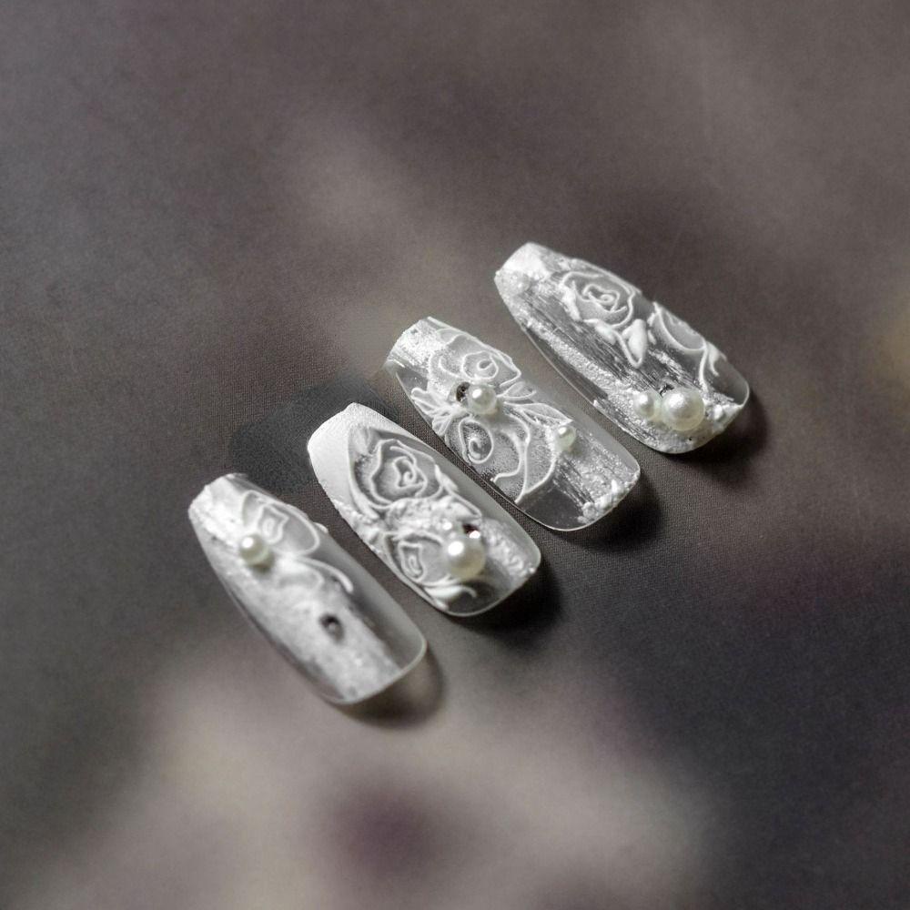 Agustina Nail Relief Rose Stiker Putih Hitam Romantis DIY Sliders Foils Manicuring Nail Dekorasi